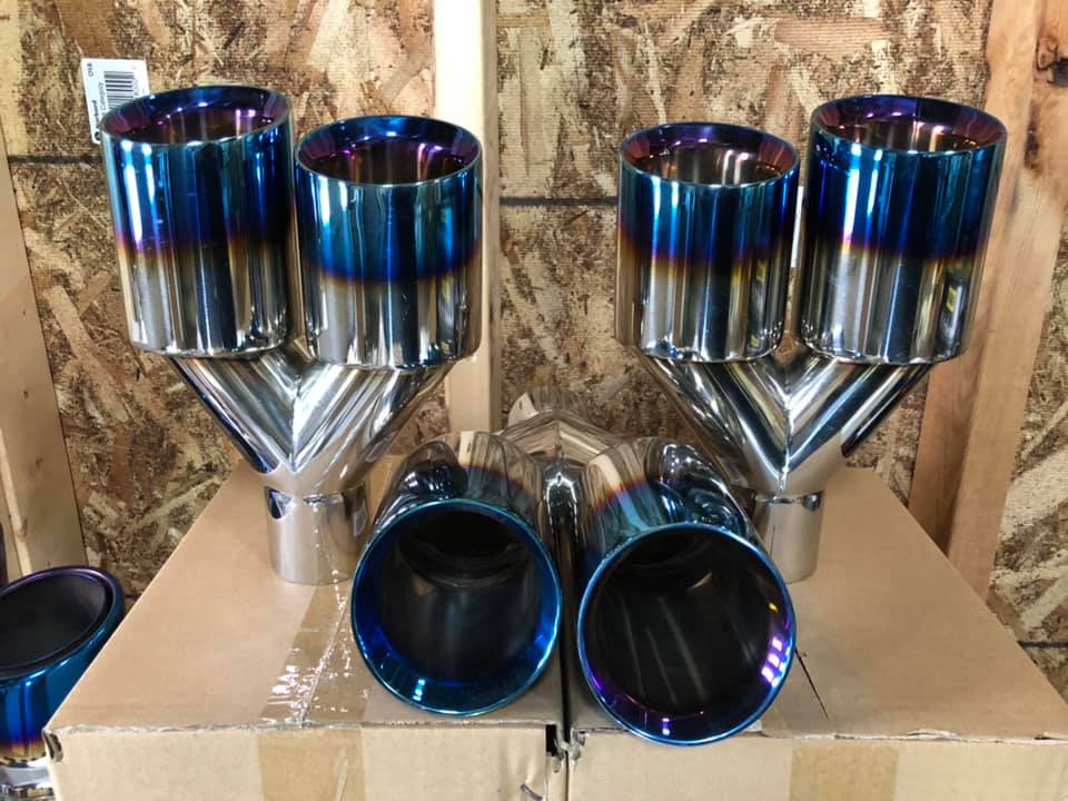 We carry in stock many different exhaust tips including Blue Flame, Black C...
