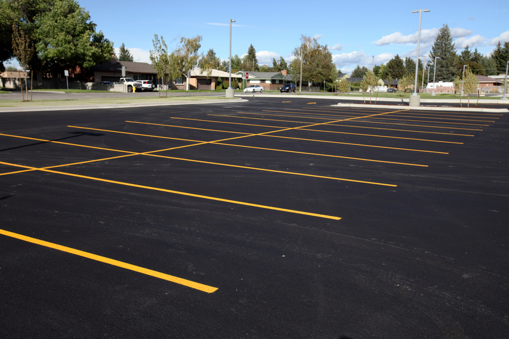 empty parking lot with no vehicles