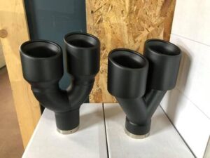 black powder coated dual exhaust tips