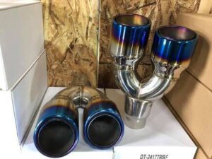dual blue burnt stainless steel exhaust tips